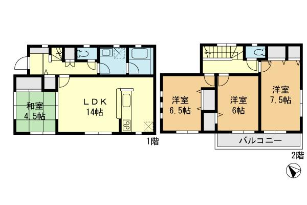 Floor plan. (3 Building), Price 23,300,000 yen, 4LDK, Land area 130.09 sq m , Building area 90.72 sq m