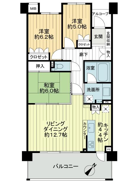 Floor plan. 3LDK, Price 31,800,000 yen, Occupied area 80.32 sq m , Balcony area 3.4 sq m