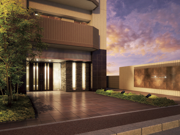 Buildings and facilities. By taking a long distance from the road to the entrance door, Prologue space to ensure full of sense of openness approach. Different trees and flowers are fresh and arranged the landscape of height, Unbelievably station near area. (Main entrance Rendering /  ※ Which was raised drawn based on drawing, In fact a slightly different.  ※ Planting does not indicate the status of a particular season. Also, Tree species of planting ・ About the size has become a undetermined, It does not grow to about Rendering at the time of completion. )