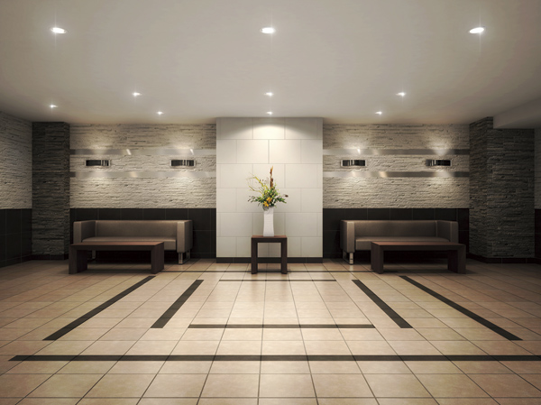 Buildings and facilities. By distribution while calculating the color ring of calm that pale brown and black, Produce the space to fit the adults of sensibility to live the city. Accent studded on the wall Ya, A plurality of lines that ran on the floor to create a symmetry landscape, First we caught the gaze. (Entrance lounge Rendering /  ※ Which was raised drawn based on drawing, In fact a slightly different. )