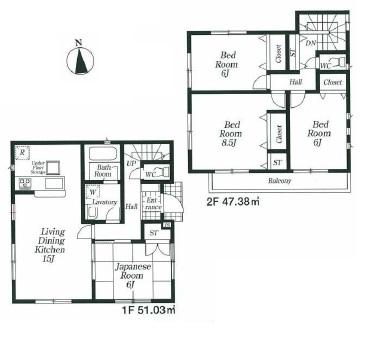 Floor plan. 32,800,000 yen, 4LDK, Land area 129.71 sq m , Spacious space and the building area 98.41 sq m all room 6 quires more