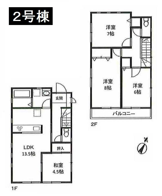 Floor plan. (Building 2), Price 37 million yen, 4LDK, Land area 134.04 sq m , Building area 92.74 sq m