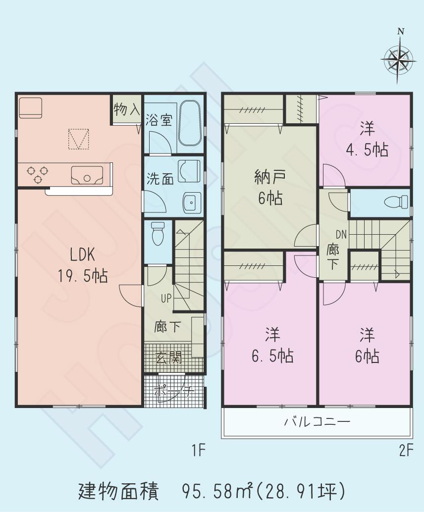 Floor plan. (3 Building), Price 26,800,000 yen, 3LDK+S, Land area 128.97 sq m , Building area 95.58 sq m
