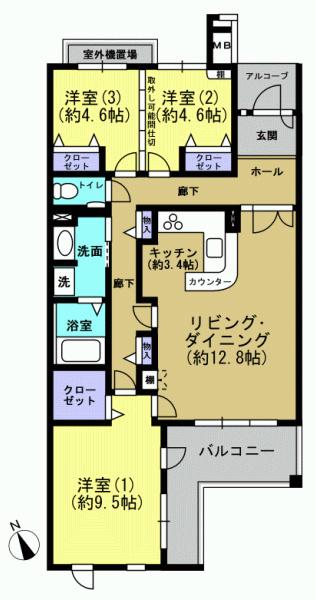 Floor plan. 3LDK, Price 25,800,000 yen, Occupied area 94.37 sq m , Balcony area 10.04 sq m