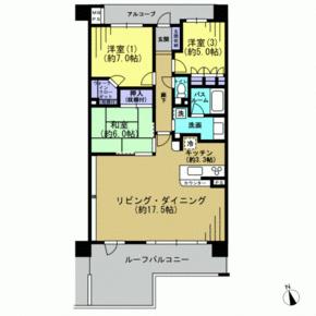 Floor plan. 3LDK, Price 33,800,000 yen, Occupied area 85.78 sq m , Balcony area 22.2 sq m