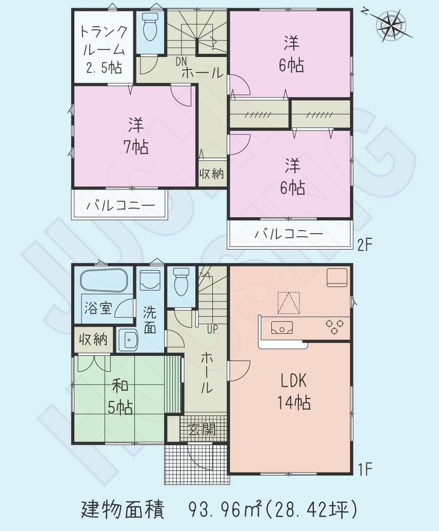 Floor plan. (Building 2), Price 22,300,000 yen, 4LDK, Land area 130.09 sq m , Building area 93.96 sq m