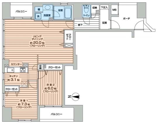 Floor plan. 2LDK, Price 30,950,000 yen, Occupied area 81.68 sq m , Balcony area 10.72 sq m