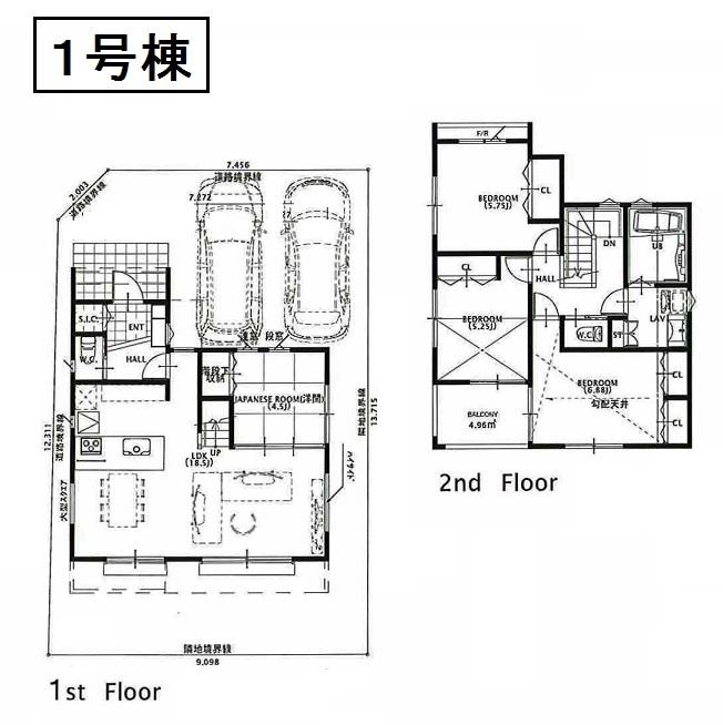 Floor plan. (1 Building), Price 38,800,000 yen, 4LDK, Land area 122.15 sq m , Building area 97.49 sq m