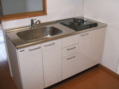 Kitchen. Two-burner gas stove with counter kitchen