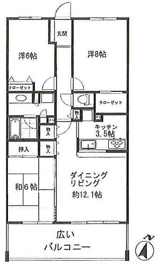 Floor plan. 3LDK, Price 26,900,000 yen, Occupied area 80.73 sq m , Balcony area 13.8 sq m