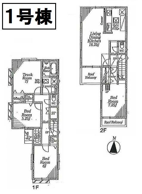 Floor plan. (1 Building), Price 34,800,000 yen, 4LDK, Land area 91.87 sq m , Building area 95.98 sq m