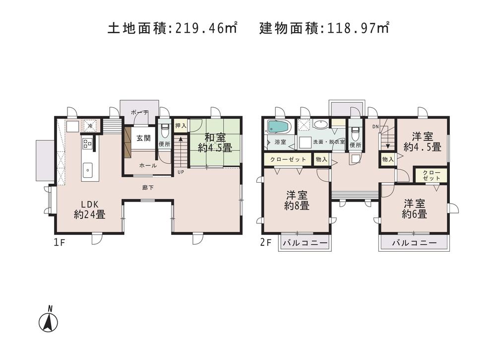 Floor plan. 49,500,000 yen, 4LDK, Land area 219.46 sq m , Building area 118.97 sq m spacious living