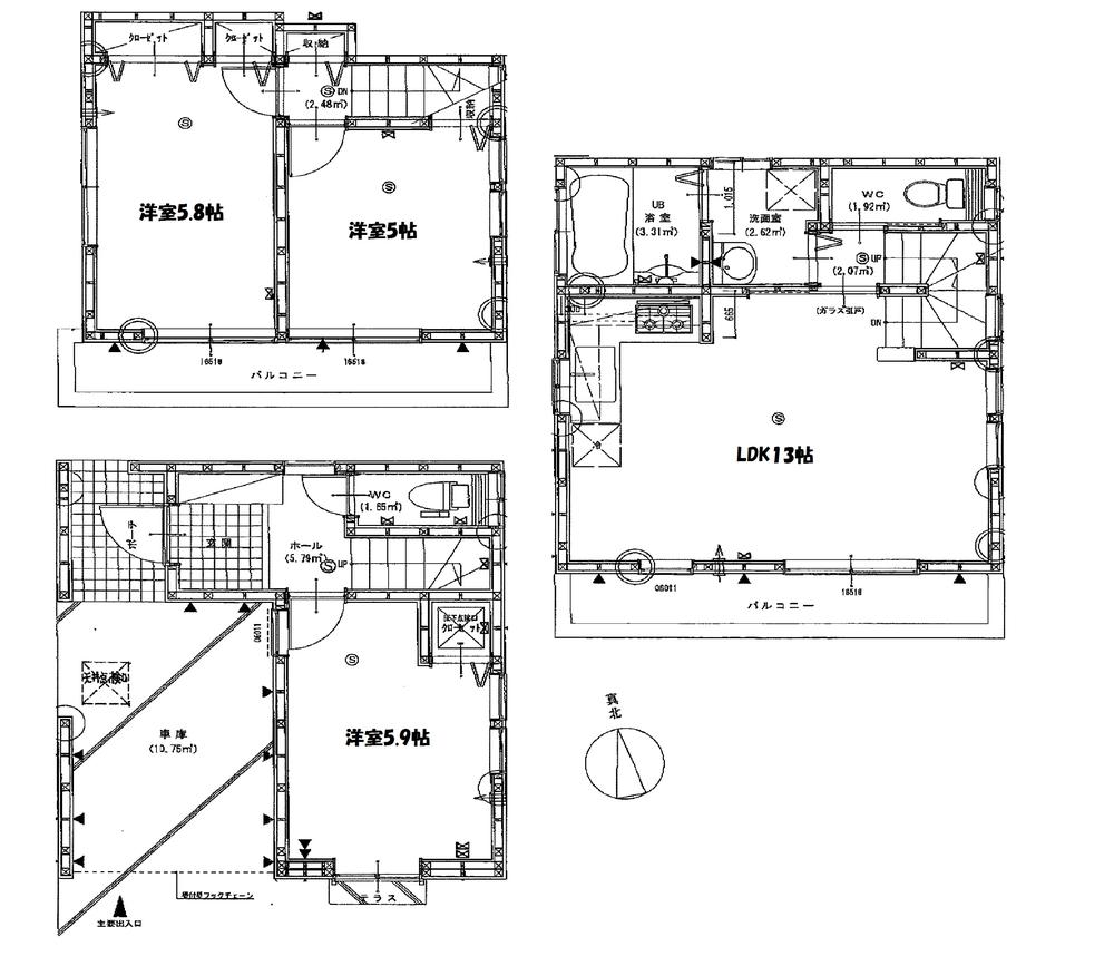 Floor plan. 28.8 million yen, 3LDK, Land area 53.12 sq m , Building area 85.1 sq m ◎ Zenshitsuminami direction ◎ All rooms dihedral SaiHikari