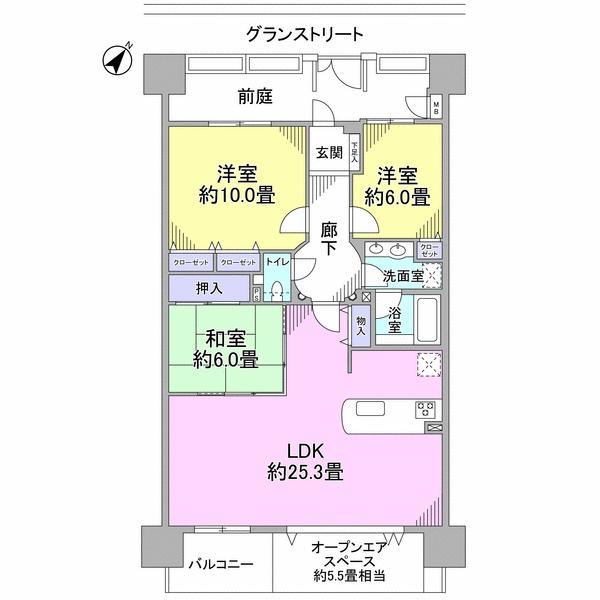 Floor plan. 3LDK, Price 25,800,000 yen, The area occupied 101.5 sq m , Balcony area 16.8 sq m