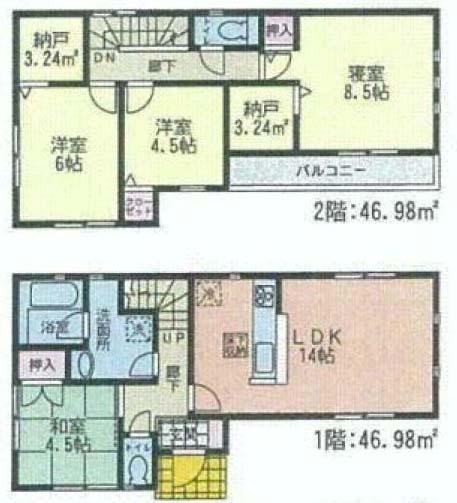 Floor plan. (6 ●), Price 23.8 million yen, 4LDK, Land area 121.17 sq m , Building area 93.96 sq m