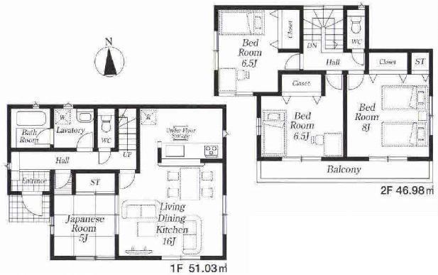 Floor plan. 26,800,000 yen, 4LDK, Land area 137.65 sq m , Building area 98.01 sq m