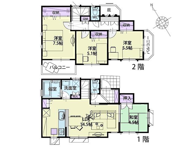 Floor plan. (3 Building), Price 34,800,000 yen, 4LDK, Land area 90.11 sq m , Building area 89.89 sq m