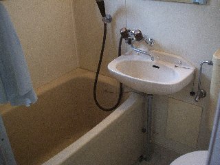 Bath. Retro feeling in the black of the shower