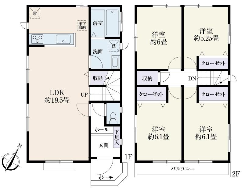 Floor plan. (A Building), Price 21,800,000 yen, 4LDK, Land area 132.3 sq m , Building area 96.46 sq m