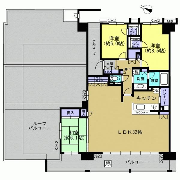 Floor plan. 3LDK, Price 56,800,000 yen, Footprint 114.97 sq m , Balcony area 25.6 sq m
