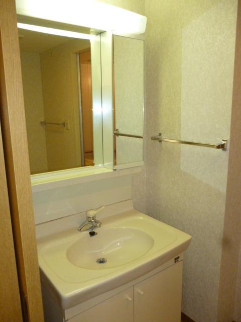 Washroom. Separate vanity.  mirror, Small is with shelf.