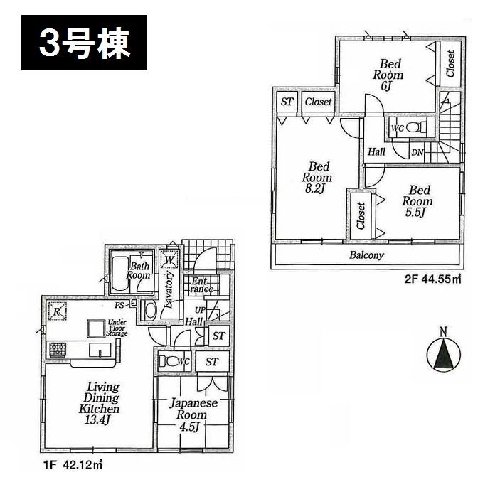 Floor plan. (3 Building), Price 32,800,000 yen, 4LDK, Land area 111.99 sq m , Building area 86.67 sq m