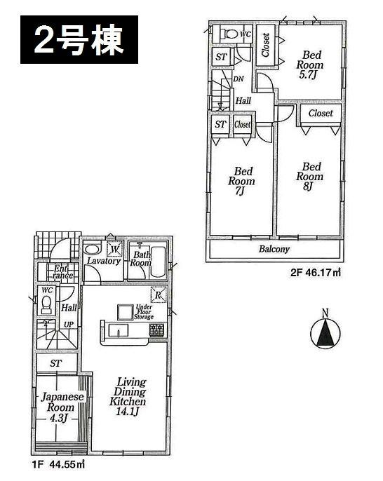 Floor plan. (Building 2), Price 35,800,000 yen, 4LDK, Land area 106.15 sq m , Building area 90.72 sq m