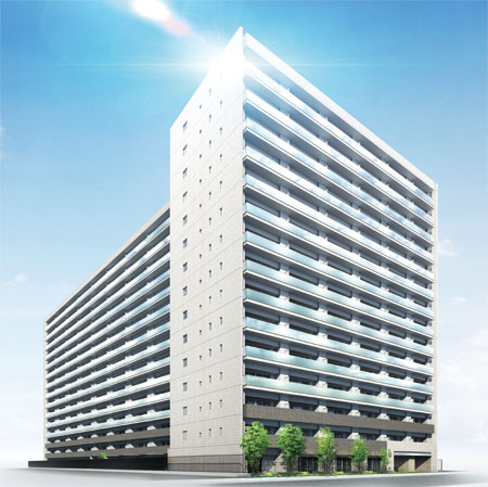 Shared facilities.  [High-quality appearance design glass handrail shine in sunshine sparkling] Cool modern facade design with a bright and sparkling glass handrail and white in response to the light to keynote,  Creating a delicate and elegant appearance. The first floor foundation unit that was conscious of the eyes of the coming and going people, We worked harmony with the surrounding uses a ground color of the tile and glass. Yet sharp design feel the flavor of the city familiar, Open appearance design in harmony with the green around was realized. (Rendering)