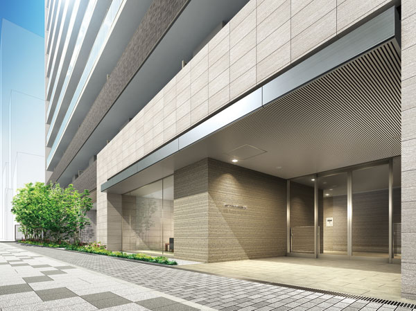 Shared facilities.  [Simple entrance boasts a universal space beauty] Entrance of the "mid-Place Hachioji" is, Using modern materials such as metal and glass to keynote the white, etc., Adopt a minimalist design to find the simple and refined beauty. further, To express the warmth of the house in the design of the external structure and green spaces, Creating the appearance that emphasize contrast the presence of the building.  Was aimed at universal design boasts no beauty be changed forever. (Rendering)