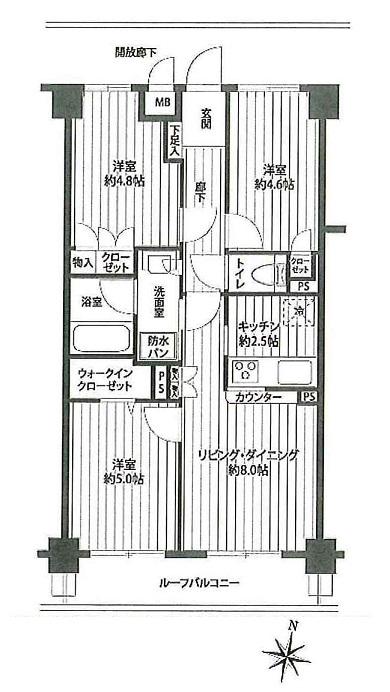 Floor plan. 3LDK, Price 19,800,000 yen, Occupied area 56.56 sq m , Balcony area 6.72 sq m