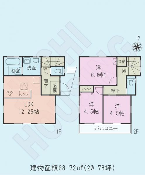 Floor plan. 24.5 million yen, 3LDK, Land area 86.64 sq m , Building area 68.72 sq m