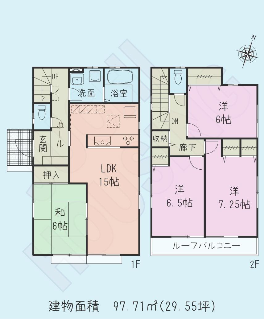 Floor plan. (2 Phase 2 Building), Price 19,800,000 yen, 4LDK, Land area 183.98 sq m , Building area 97.71 sq m