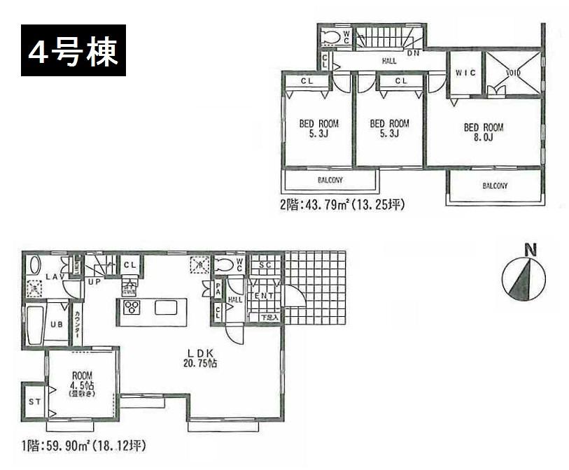 Floor plan. (4 Building), Price 43,500,000 yen, 4LDK, Land area 178.64 sq m , Building area 103.69 sq m