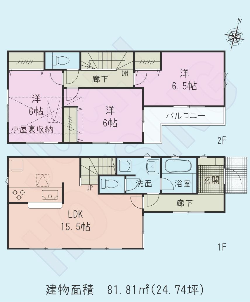 Floor plan. (1 Building), Price 27,800,000 yen, 3LDK, Land area 92.56 sq m , Building area 81.81 sq m