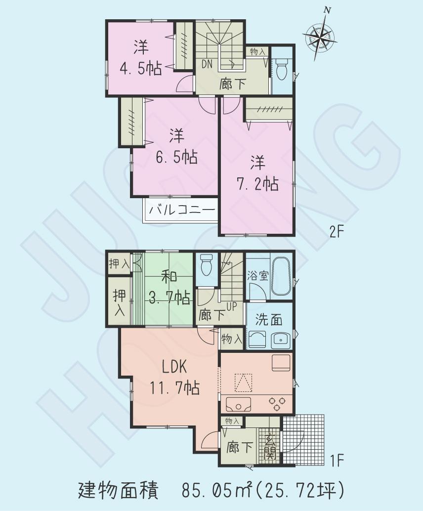 Floor plan. (Building 2), Price 24,800,000 yen, 4LDK, Land area 113.7 sq m , Building area 85.05 sq m