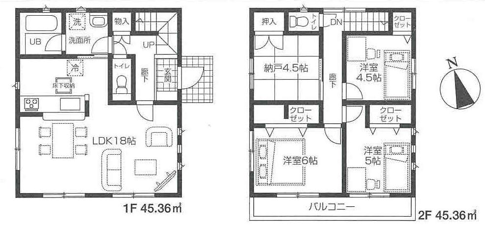 Floor plan. (Building 2), Price 35,800,000 yen, 4LDK, Land area 120.04 sq m , Building area 90.72 sq m