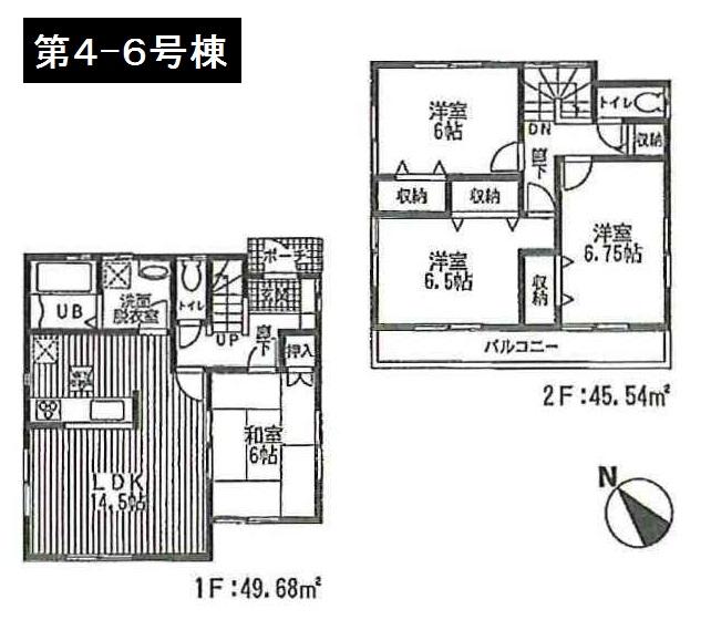 Floor plan. (4-6 Building), Price 21.5 million yen, 4LDK, Land area 125.35 sq m , Building area 95.22 sq m