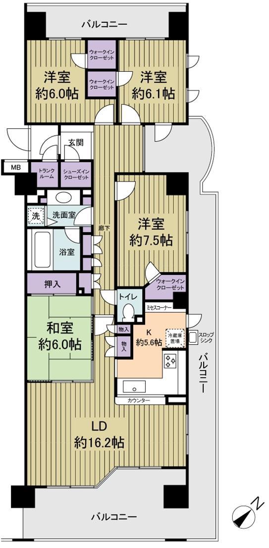 Floor plan. 4LDK, Price 31 million yen, Footprint 111.57 sq m , Balcony area 52.61 sq m