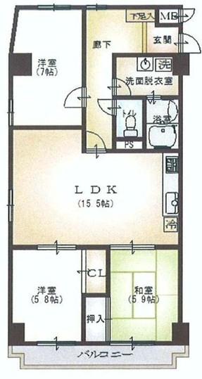 Floor plan. 3LDK, Price 19,800,000 yen, Occupied area 79.81 sq m , Balcony area 7.22 sq m