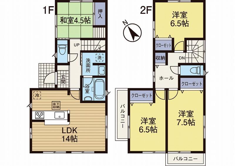 Floor plan. (1 Building), Price 19,800,000 yen, 4LDK, Land area 151.34 sq m , Building area 93.96 sq m