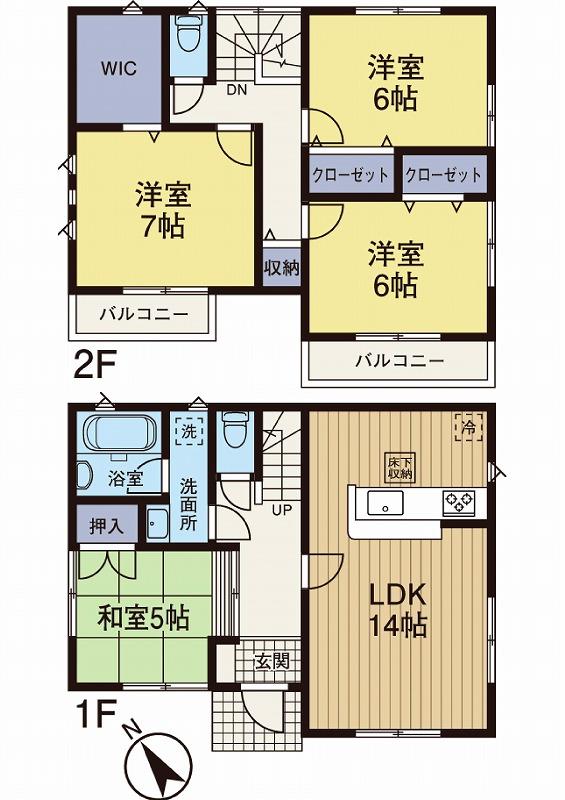 Floor plan. (Building 2), Price 22,300,000 yen, 4LDK, Land area 130.09 sq m , Building area 93.96 sq m