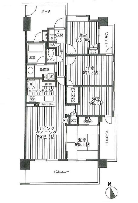 Floor plan. 4LDK, Price 24,300,000 yen, Occupied area 82.01 sq m , Balcony area 22.46 sq m