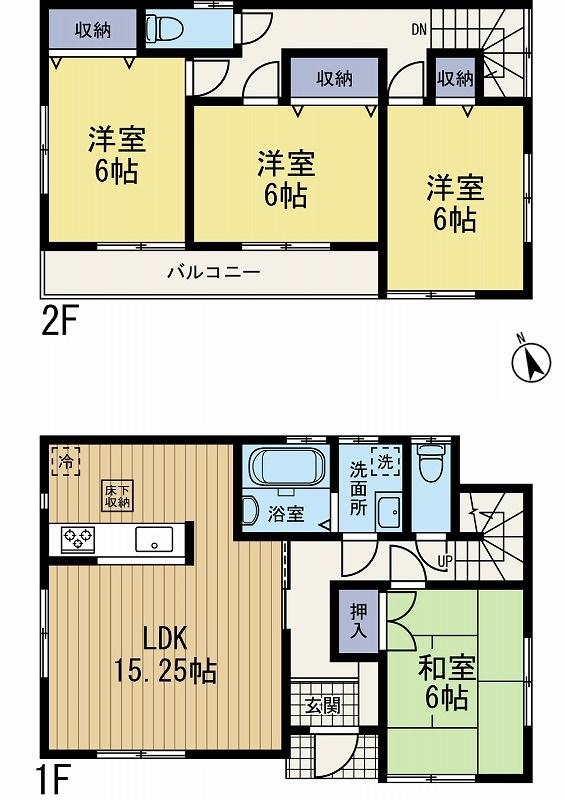 Floor plan. (Building 2), Price 26,800,000 yen, 4LDK, Land area 137.57 sq m , Building area 96.87 sq m