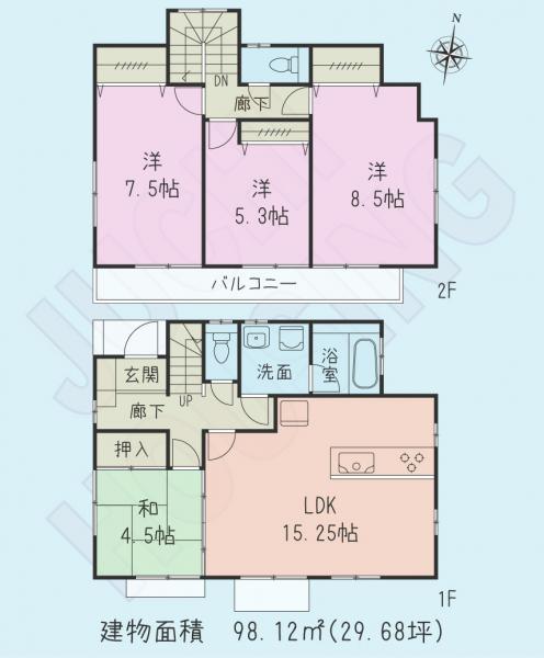 Floor plan. 27,800,000 yen, 4LDK, Land area 131.86 sq m , Building area 98.12 sq m
