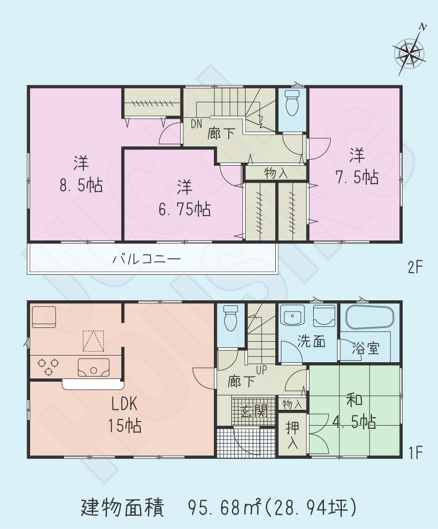 Floor plan. (Building 2), Price 19,800,000 yen, 4LDK, Land area 158.22 sq m , Building area 95.58 sq m