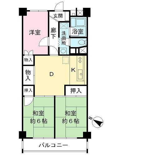 Floor plan. 3DK, Price 6.2 million yen, Footprint 56.7 sq m , Balcony area 6.48 sq m