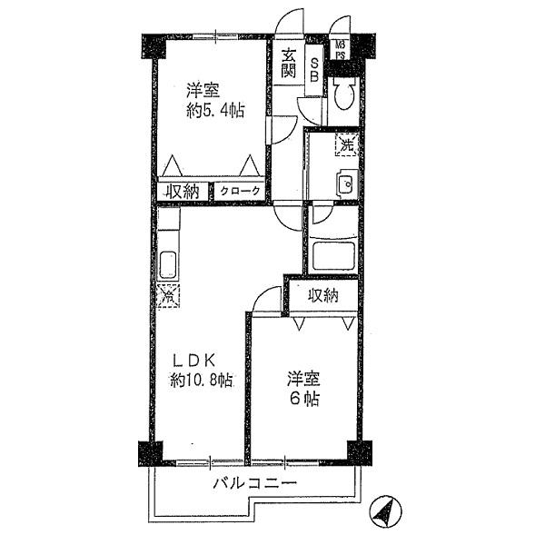 Floor plan. 2LDK, Price 8.5 million yen, Footprint 51.5 sq m , Balcony area 3.95 sq m