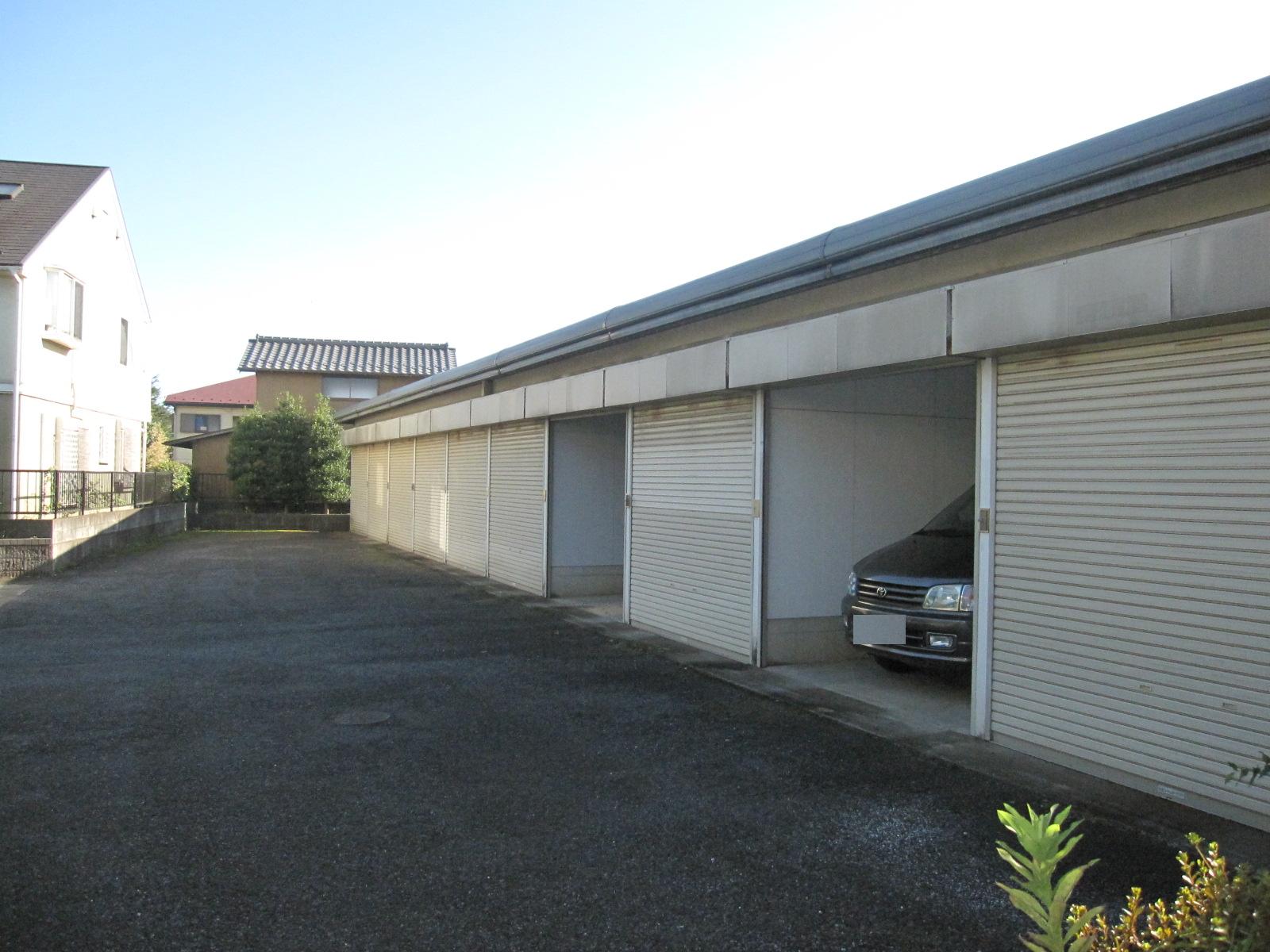 Parking lot. Garage with shutter