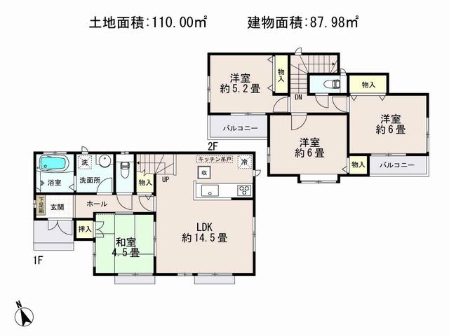 Floor plan. (F Building), Price 42,300,000 yen, 4LDK, Land area 110 sq m , Building area 87.98 sq m