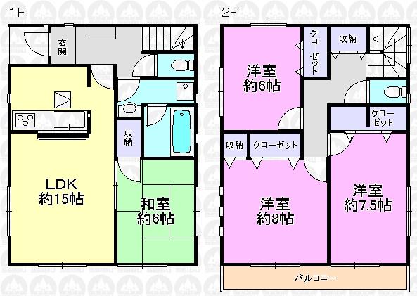 Floor plan. (1 Building), Price 34,800,000 yen, 4LDK, Land area 103.43 sq m , Building area 99.83 sq m